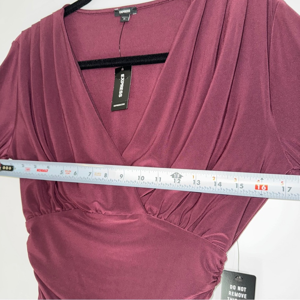 Express Long Sleeve Draped Surplice Bodysuit Burgundy Wine Size‎ XS NWT - Picture 6 of 6